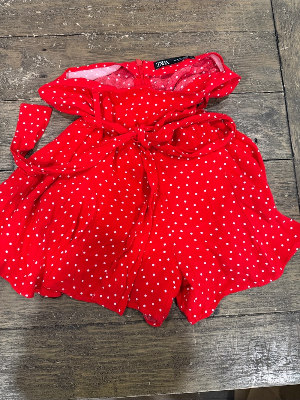 Zara Red Polka Dot Tie-Waist Shorts